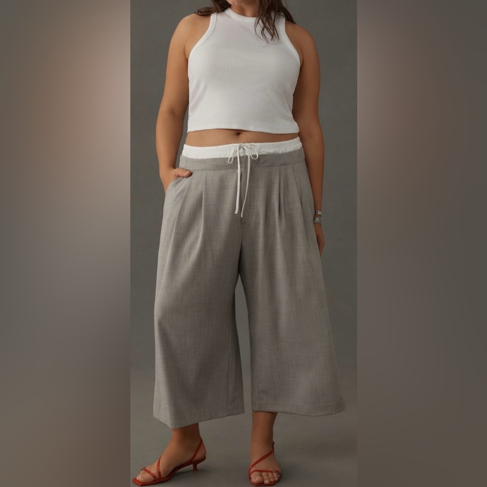 Maeve  Crop Gray Wide-Leg Pants, L